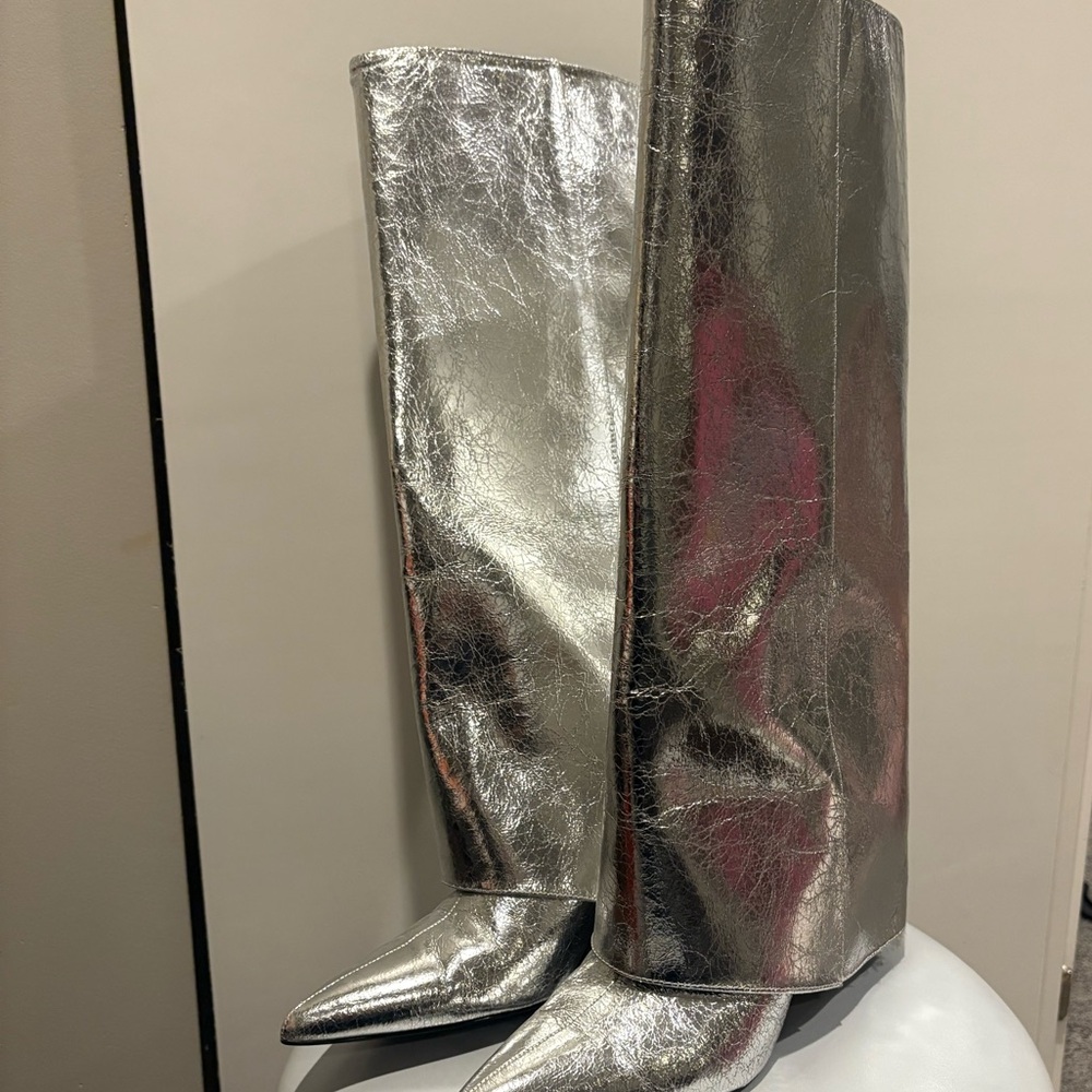 Silver Metallic Knee-High Boots